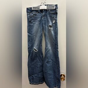 American Eagle Outfitters Blue Distressed Flare Jeans